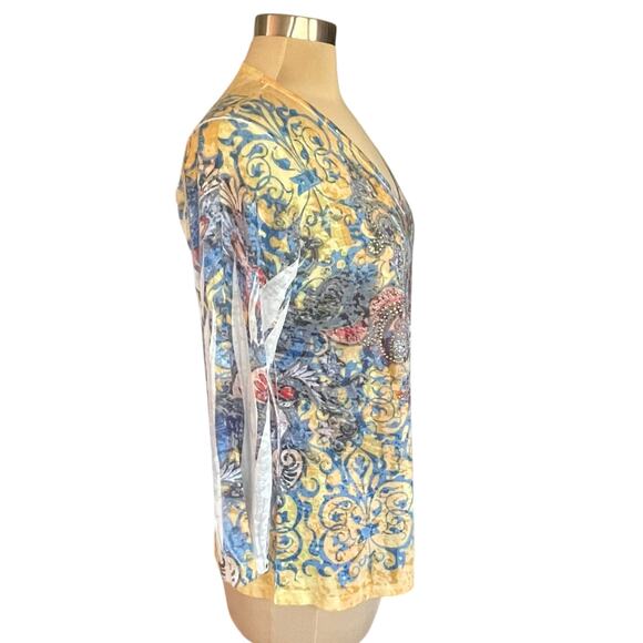 Reba Bling Rhinestone Embellished T-shirt Size LARGE Casual Western Boho Cowgirl - Picture 4 of 9